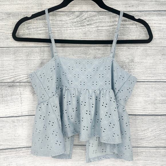 Love Tree Sky Blue Open Tie Front Cropped Eyelet Lace Cami Size M - Picture 3 of 4